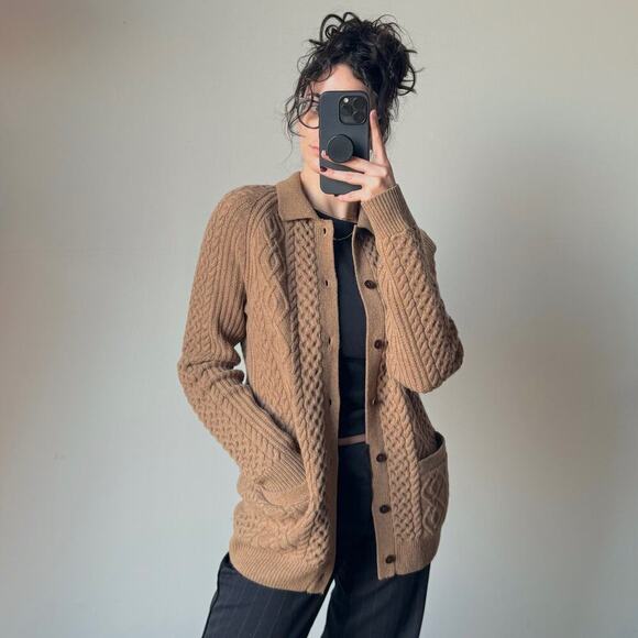 CLUB MONACO 100% Wool Cable Knit Grandpa Cardigan with Pockets - Picture 1 of 5